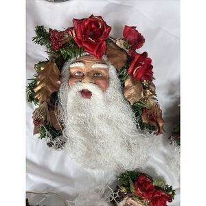 5 Vtg Christmas Santa Head Hanging Yarn String Beard Old World 3‎ Sm 2 Leg